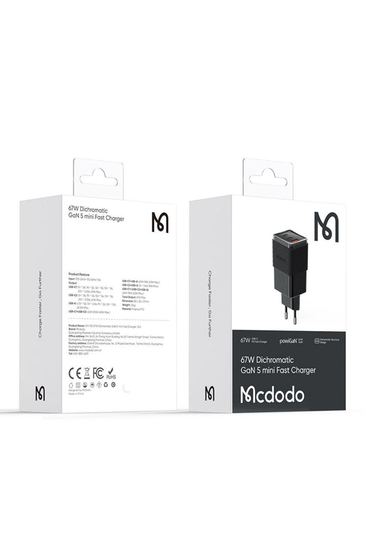 Mcdodo-Incarcator Retea Port 2xtype-c Si 1xusb-a Dichromatic Gan5 Mini, Fast Charging Pd 67w, Negru 5