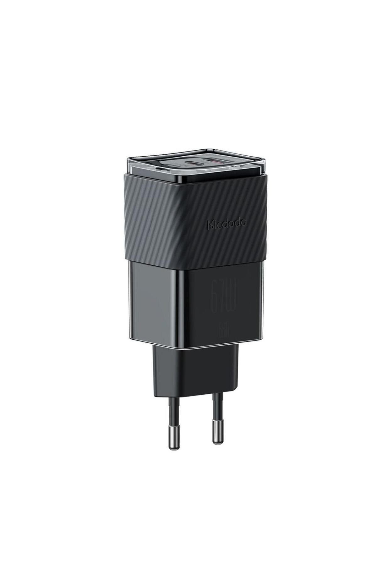Mcdodo-Incarcator Retea Port 2xtype-c Si 1xusb-a Dichromatic Gan5 Mini, Fast Charging Pd 67w, Negru 3