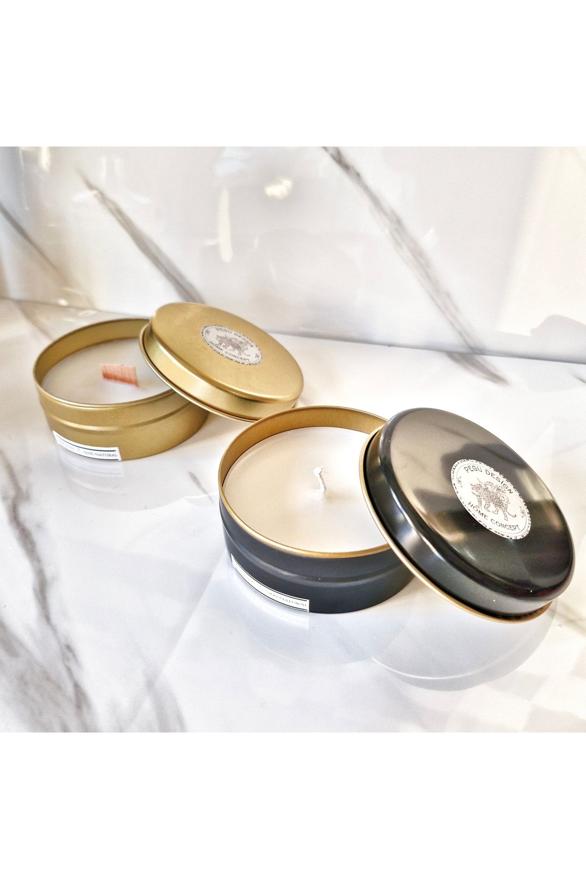 Pegubabycollection Lux Home 2 li set Teneke Kutu%100 Doğal Soya wax Mum