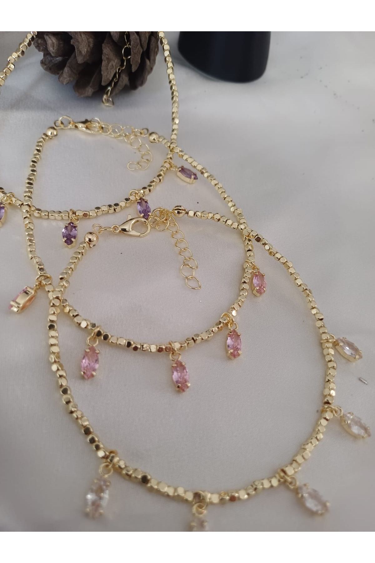 Fulyalia Aksesuar Pembe taşlı halhal