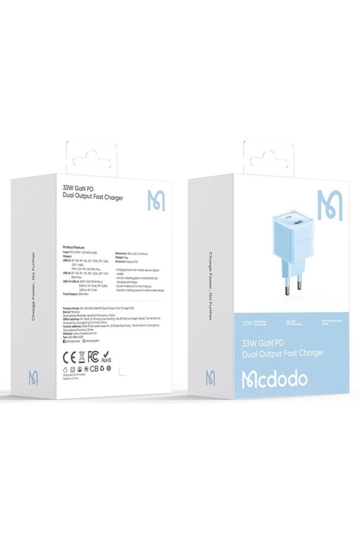 Mcdodo-Incarcator Retea Dual Port Type-c Si Usb-a Dichromatic, Fast Charging Pd 33w, Albastru 5