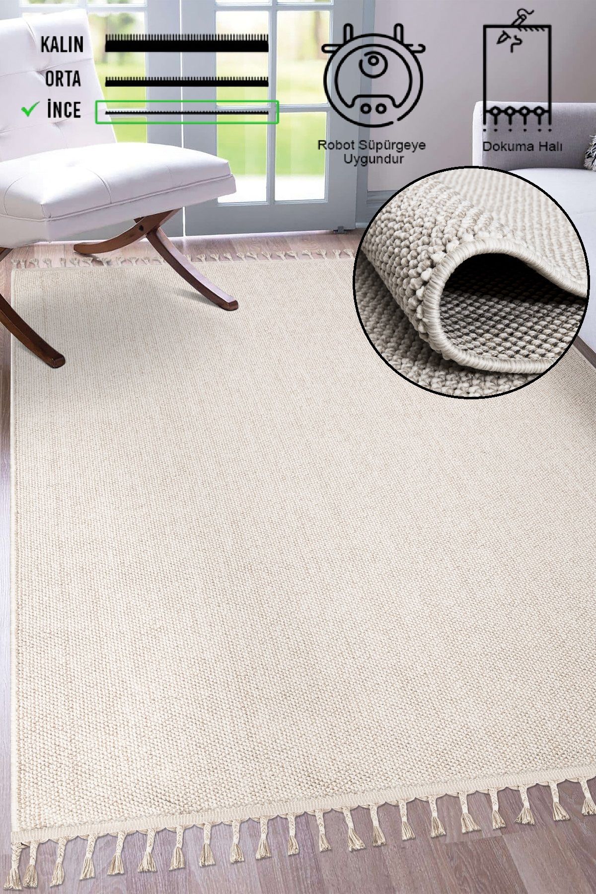 vinosahome Yumuşak Bukleli Krem Modern Halı Salon Oturma Odası Mutfak Çocuk Yatak Odası Yolluk Halısı Kilim