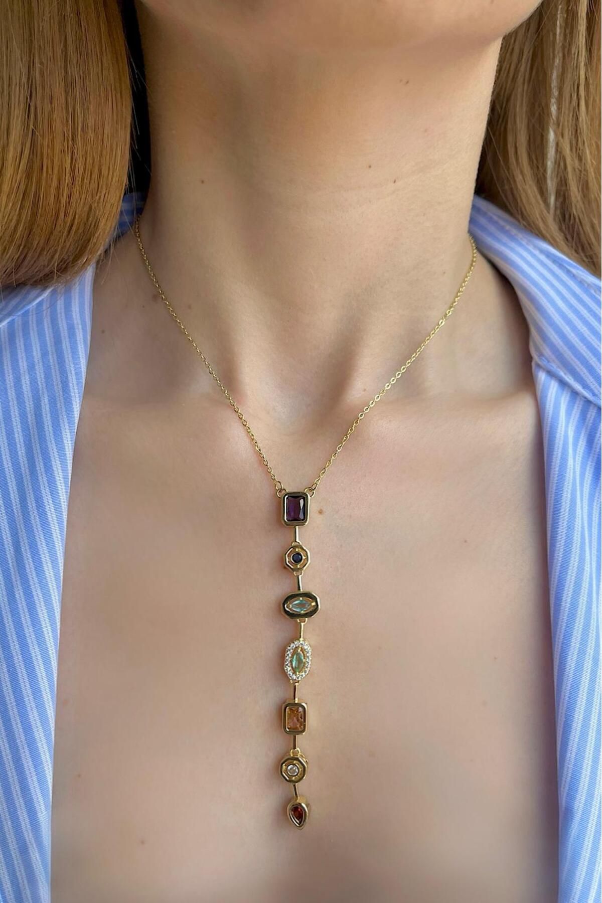 Bijou Luz Gold Çok Renkli Chakra Y kolye