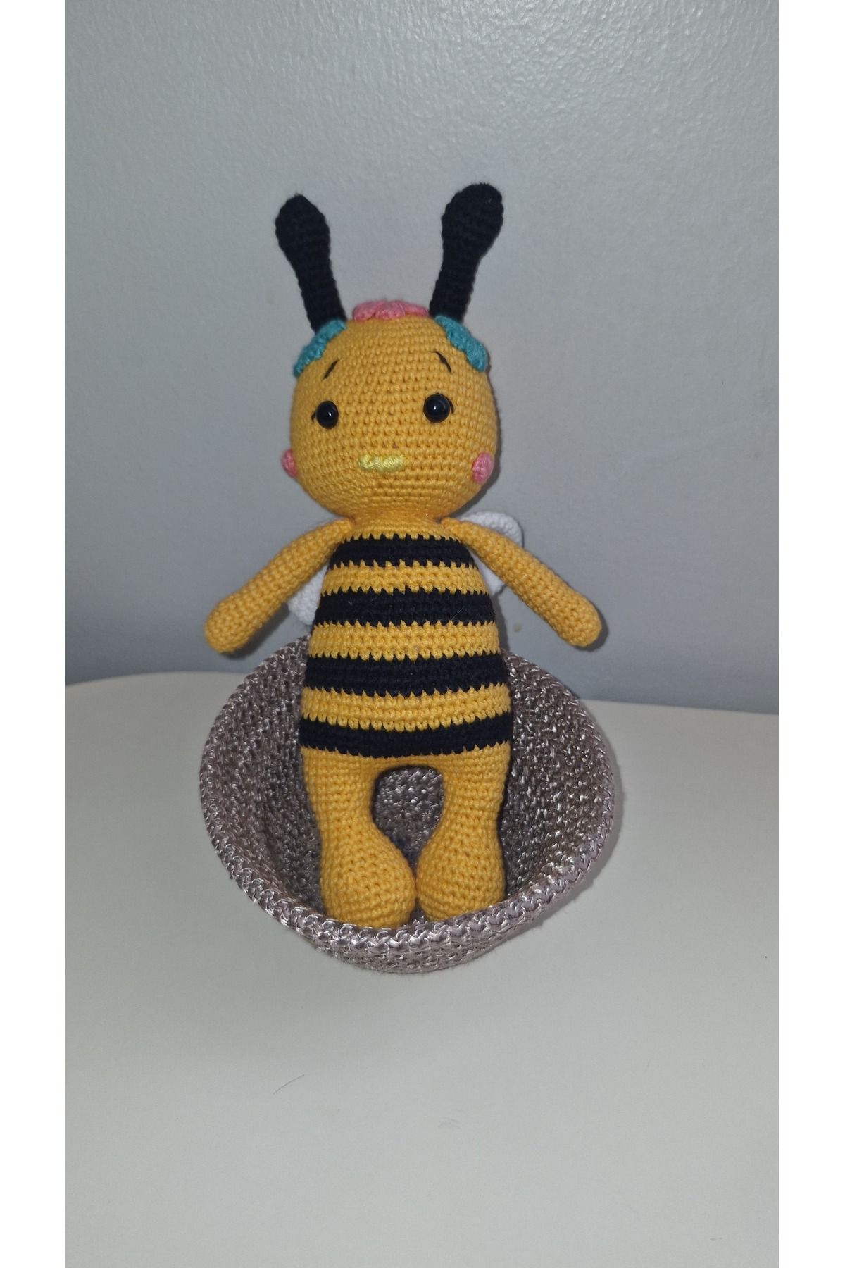 MiLio Store MiLio Sarı Siyah Çizgili El Yapımı Arıcık – Amigurumi Oyuncak Bebekler ve Çocuklar İçin