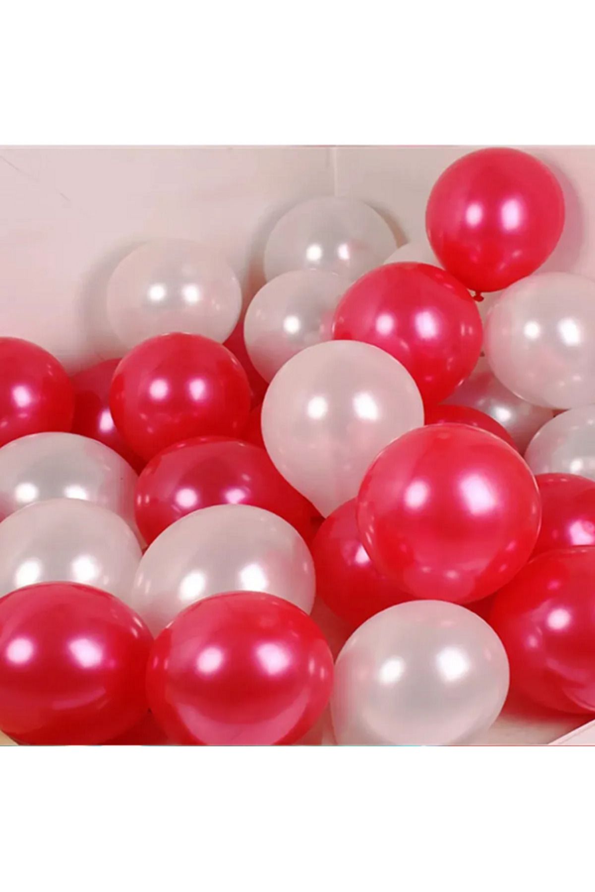 Parti Zamanı 12 inch 30 cm Balon 10 Adet Metalik Kırmızı - Metalik Beyaz