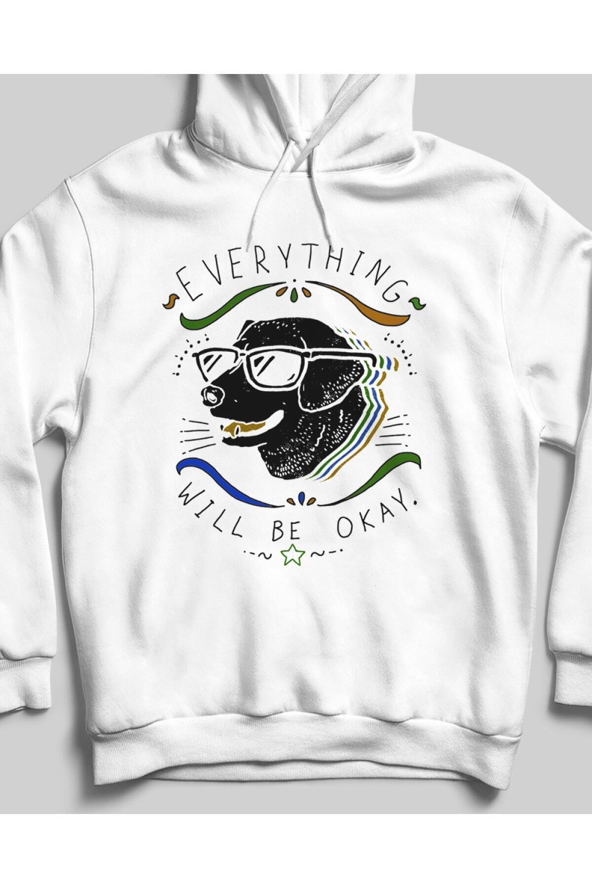 Pisa Art Unisex Cool Dog Beyaz Cepsiz Kapüşonlu Sweatshirt