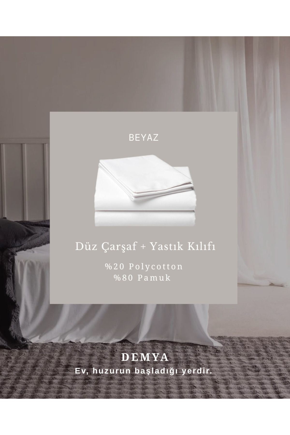 Demya Home Doğal Pamuklu Kumaşıyla Çift Kişilik Düz Çarşaf + Yastık Kılıfı 220x240 cm