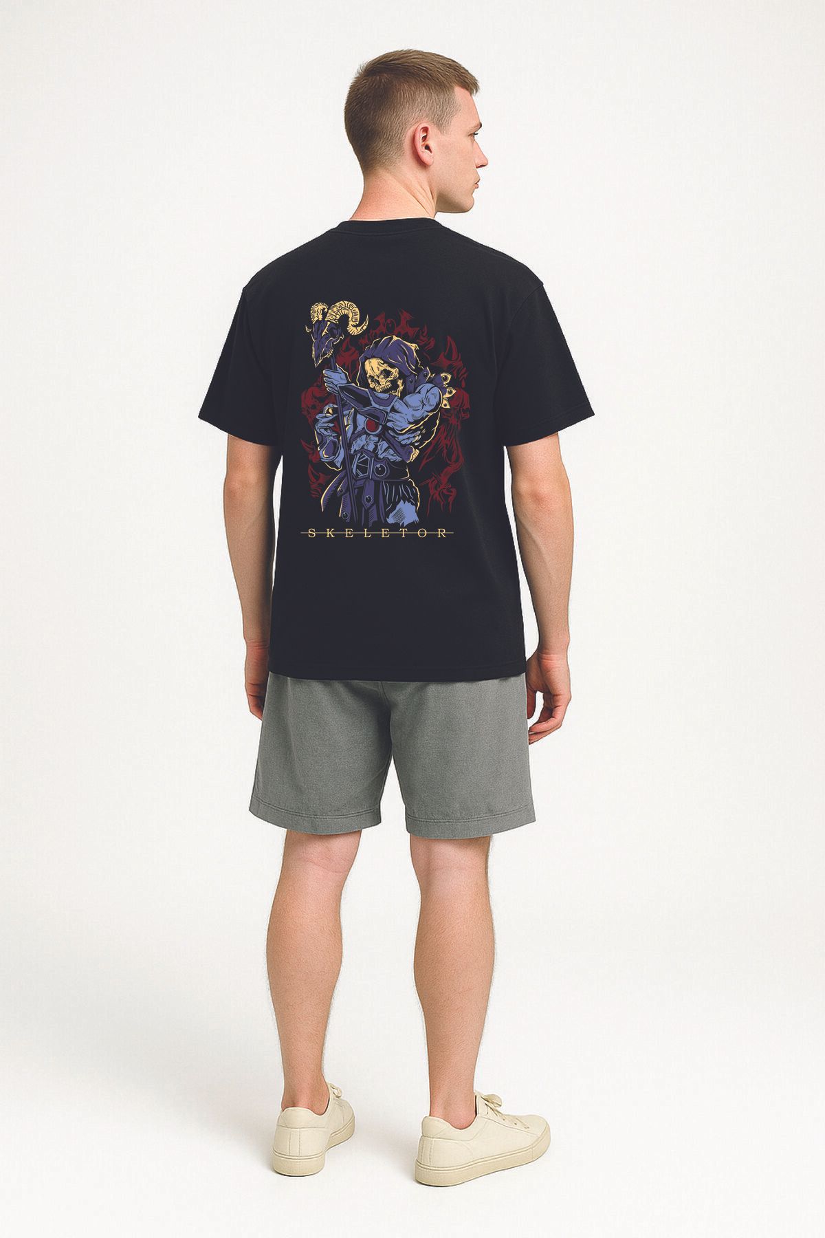 By Caspita Fashion Lenithra He-Man Skeletor Anime Sırt Baskılı Unisex Oversize Siyah T-shirt