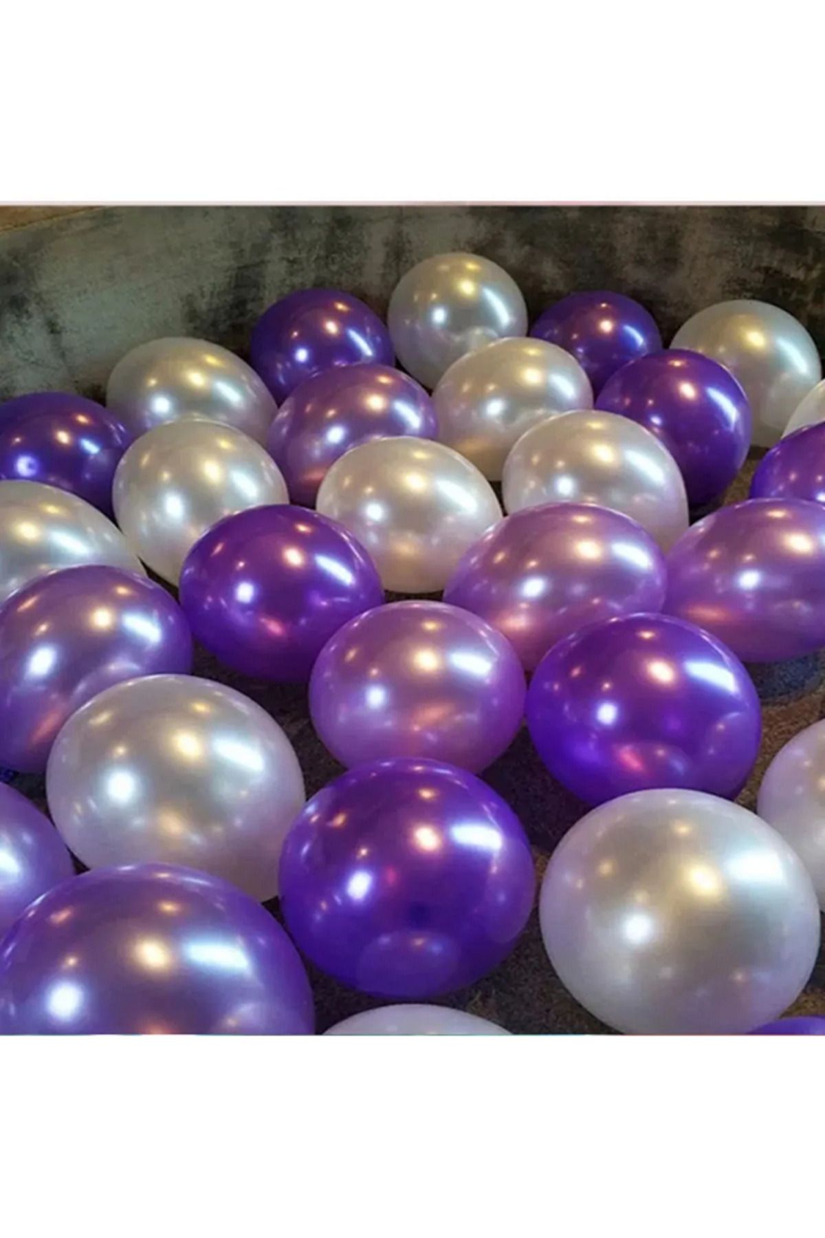 Parti Zamanı 12 inch 30 cm Balon 10 Adet Metalik Lila - Metalik Beyaz