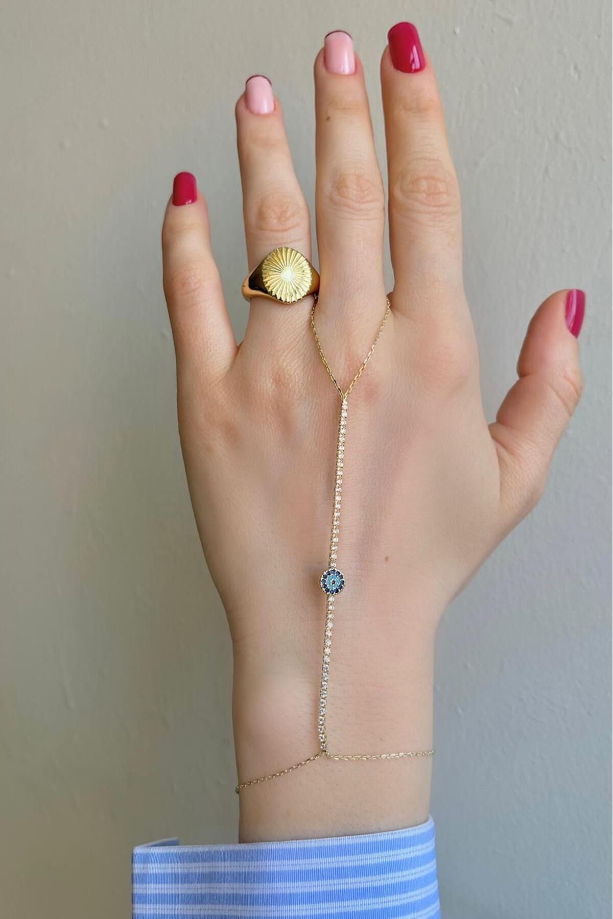 Bijou Luz Gold Nazar Boncuklu Su Yolu Detaylı Şahmeran