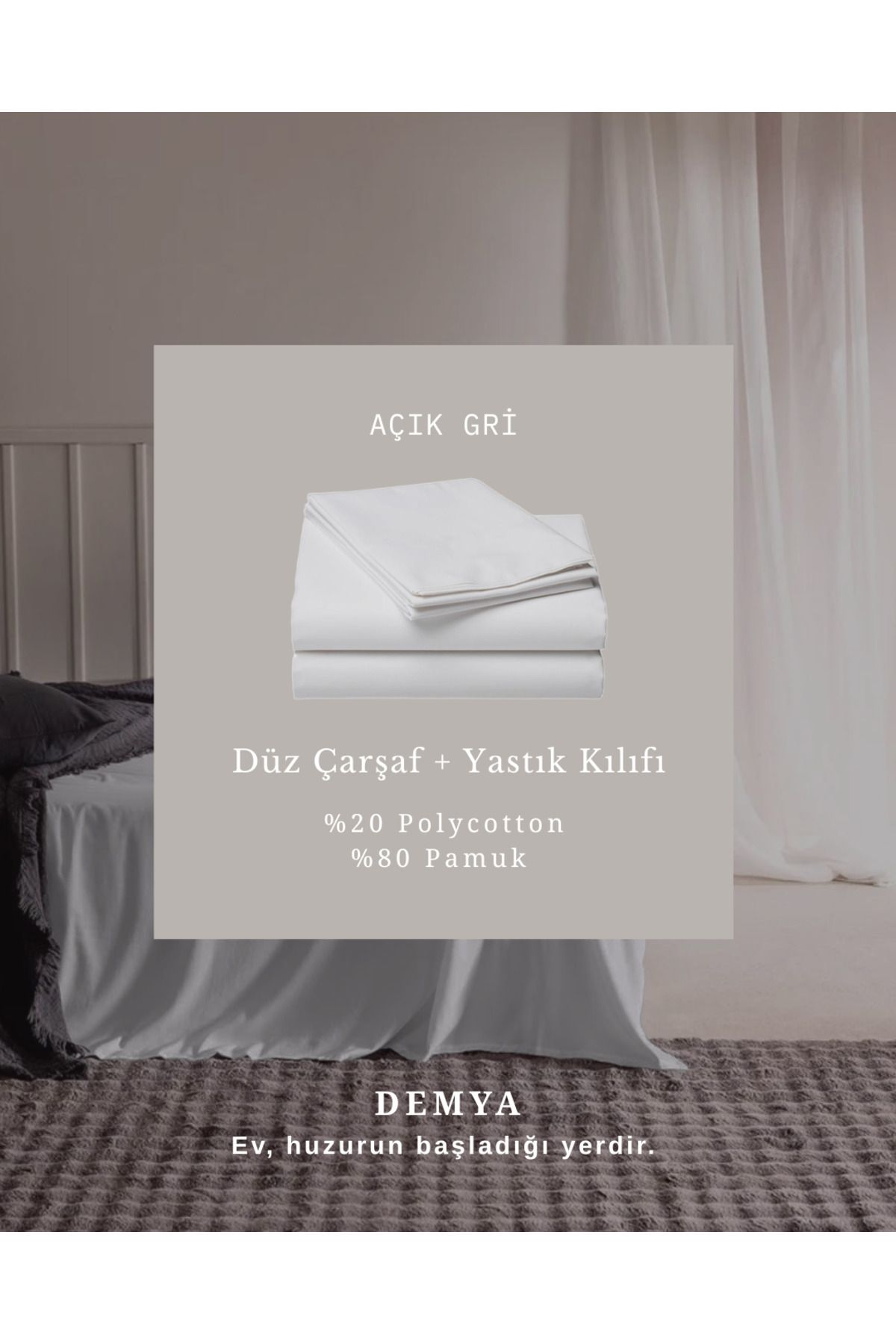 Demya Home Doğal Pamuklu Kumaşıyla Çift Kişilik Düz Çarşaf + Yastık Kılıfı 220x240 cm
