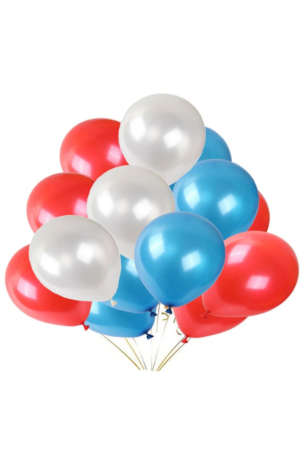 Parti Zamanı 12 inch 30 cm Balon 10 Adet Metalik Koyu Mavi - Kırmızı - Beyaz