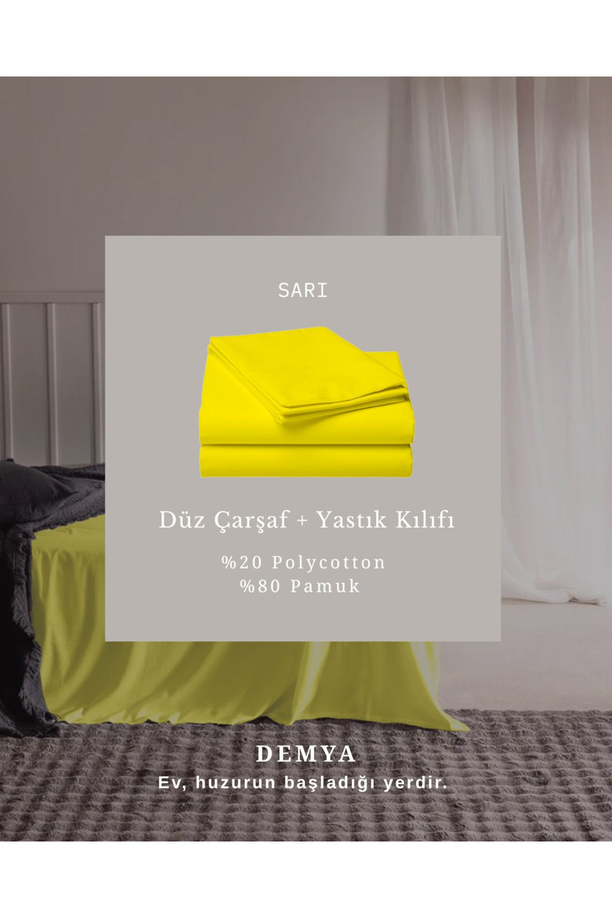 Demya Home Doğal Pamuklu Kumaşıyla Çift Kişilik Düz Çarşaf + Yastık Kılıfı 220x240 cm