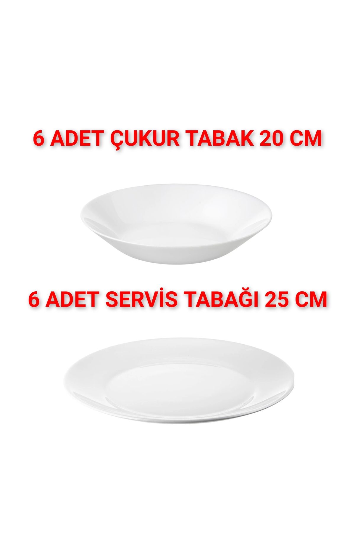 IKEA KALİTELİ 6 Adet Çap 25 Cm Yemek Tabağı 6 Adet Çap 20 Cm Çukur Tabak Temperli Cam Toplam 12 Parça