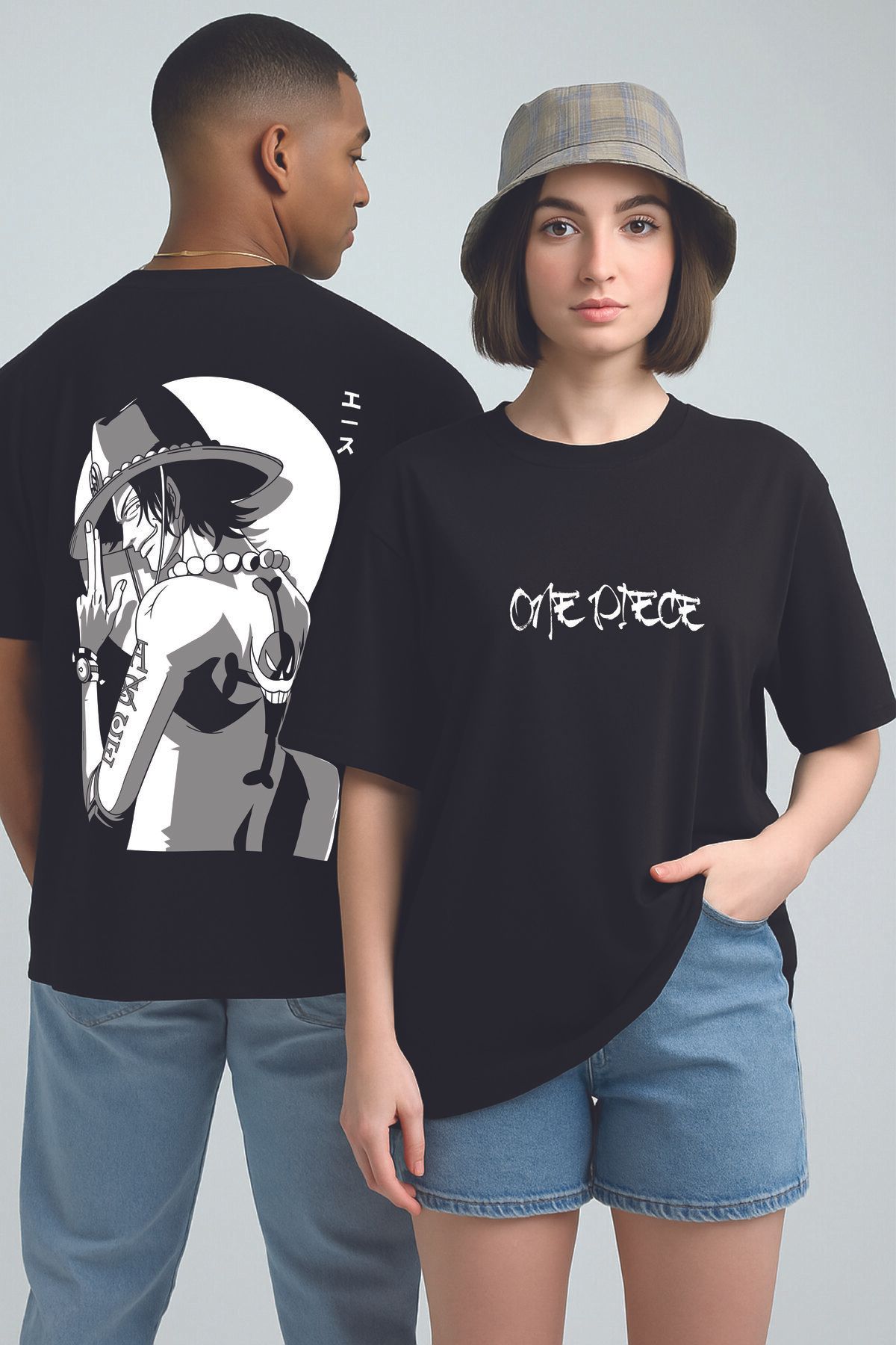 By Caspita Fashion Lenithra One Piece Luffy Anime Sırt Baskılı Unisex Oversize Siyah T-shirt