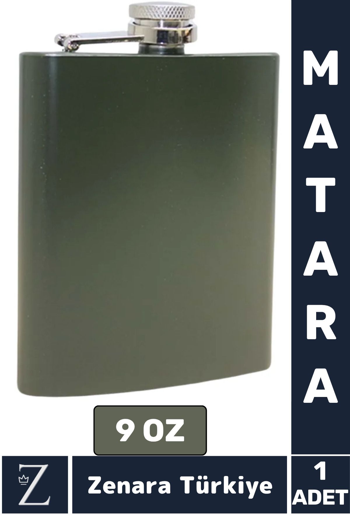 Zenara Yüksek Kaliteli Dekoratif Hediye Kamp Piknik Yürüyüş Plaj Outdoor Alkol Konyak Özel Haki Matara 9 OZ