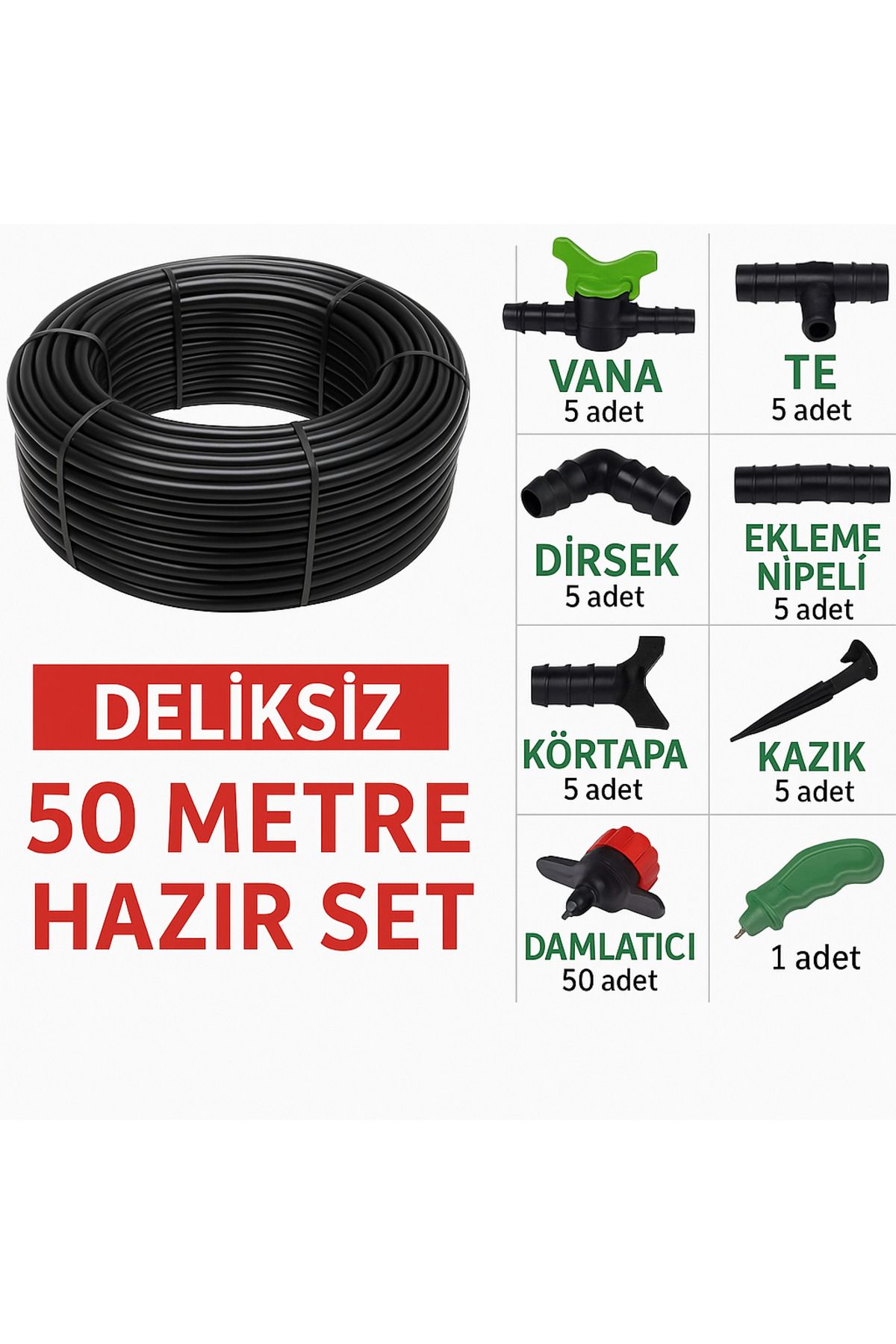 ATN 50 Metre Deliksiz Damlama Sulama Seti | Tüm Parçalar Dahil | Su Tasarruflu Bahçe Sulama Sistemi