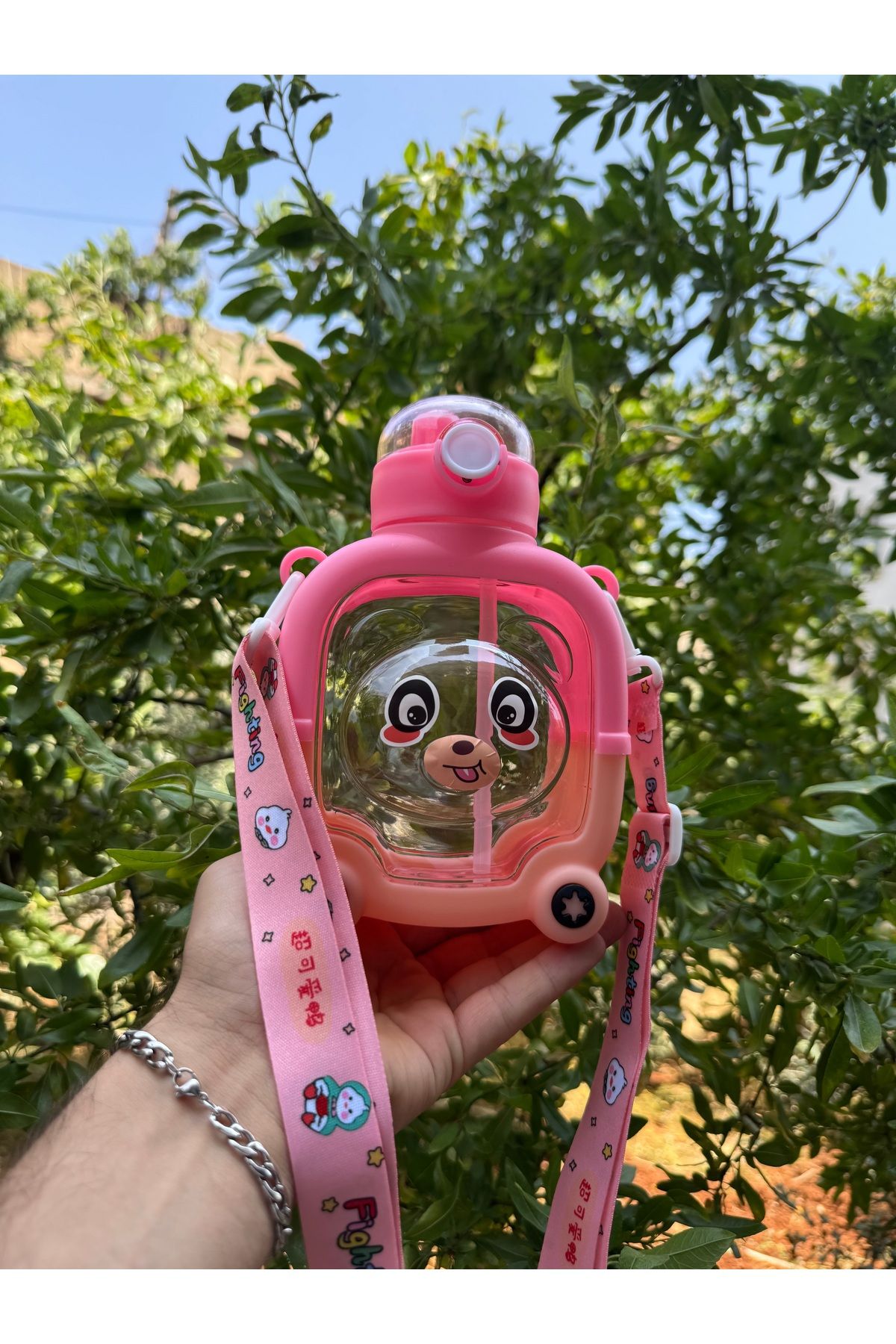 madam gold Ayıcıklı su matarası pembe renk 750 ml