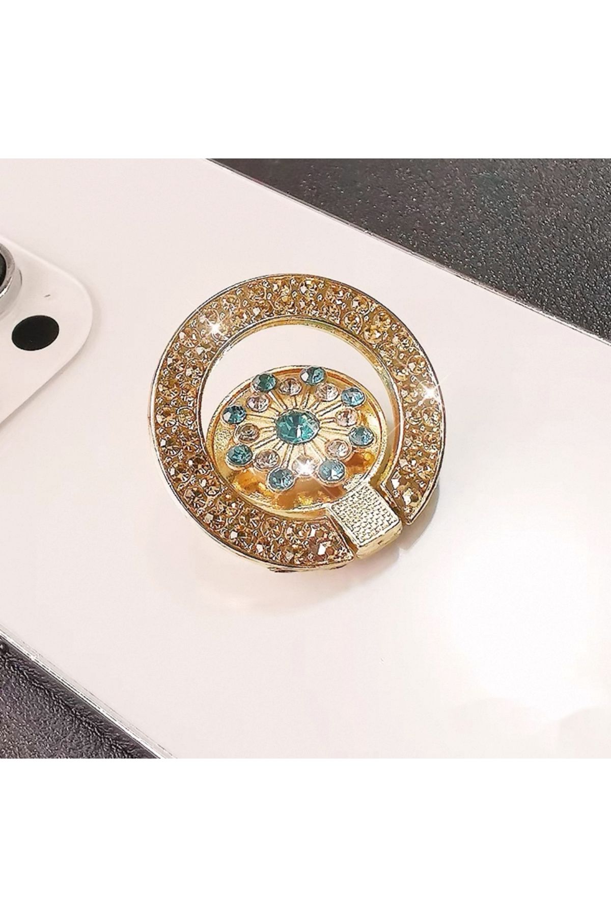 EDELFU Popsocket Taşlı Metal Halka Parmak Yüzük Standı, Metal Ayaklı Tutacak 360° Dönen Parmak Yüzük Standı