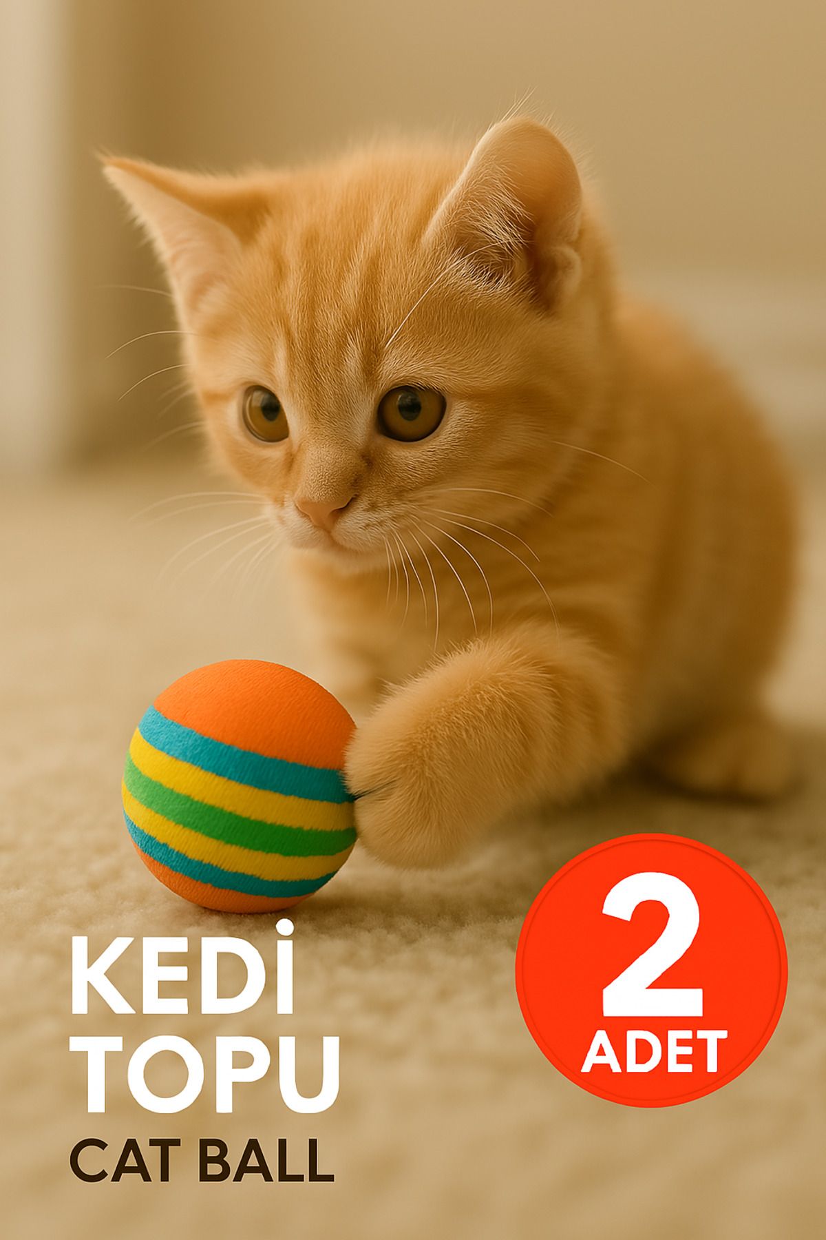 Ayver 2 ADET RENKLİ SERT SÜNGER 3,5 CM KEDİ TOPU KEDİ OYUNCAĞI CAT BALL