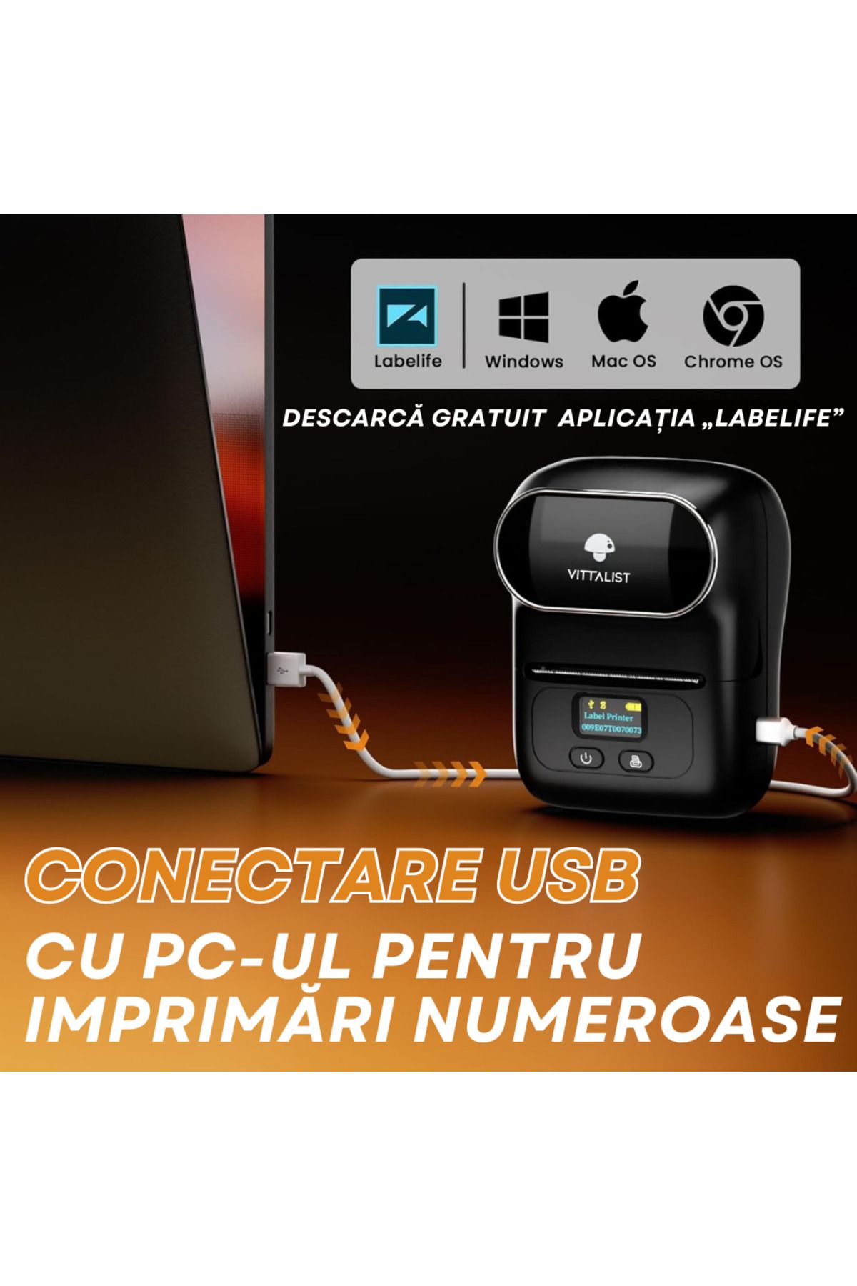 Vittalist-Portable Thermal Label Printer, Phone App, Bluetooth,Compatible with iOS/Android/Windows/Mac, Black 5