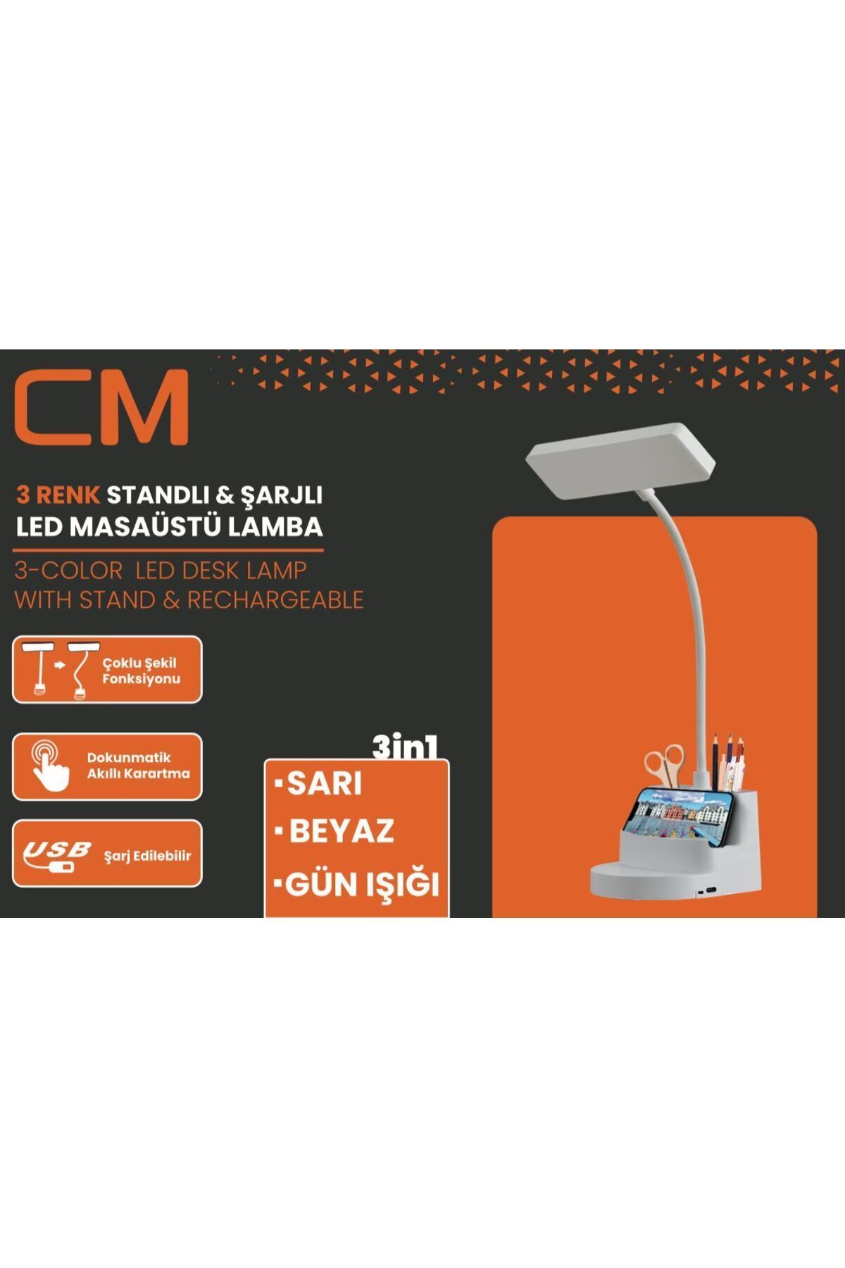 SerenityHaven CM 3 Renkli Standlı Şarjlı Masaüstü LED Lamba Şekil Değiştirebilir Tasarım