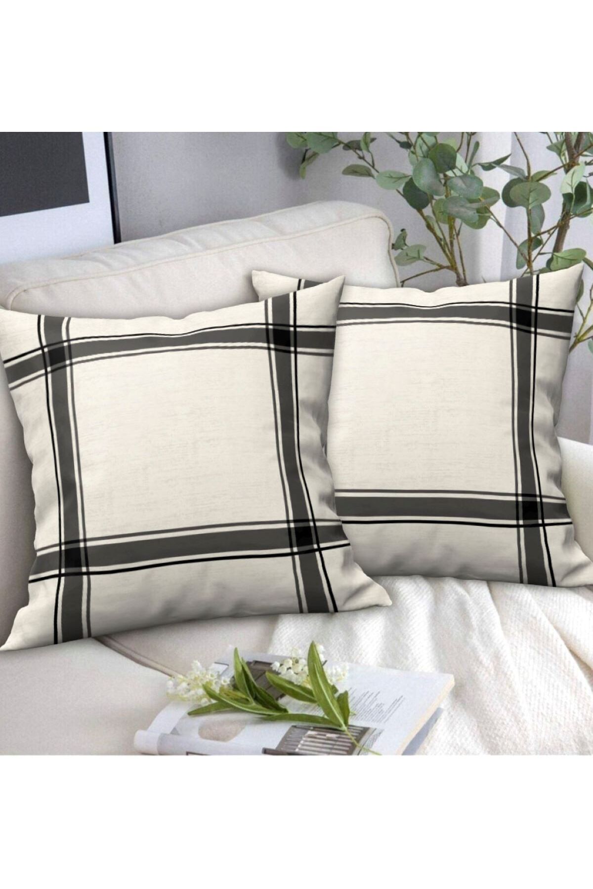 Ardizayn Kadife Kumaş 2'li Kırlent Kılıfı 43x43 cm- Çift Taraflı Baskı