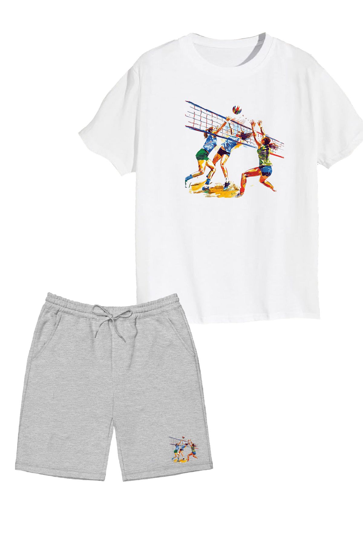 makiteks-Set of 2 Girls Boys Kids Cotton Shorts Tshirt Set Volleyball 5 6 7 8 9 10 11 12 13 14 Years Old T-Shirt 1