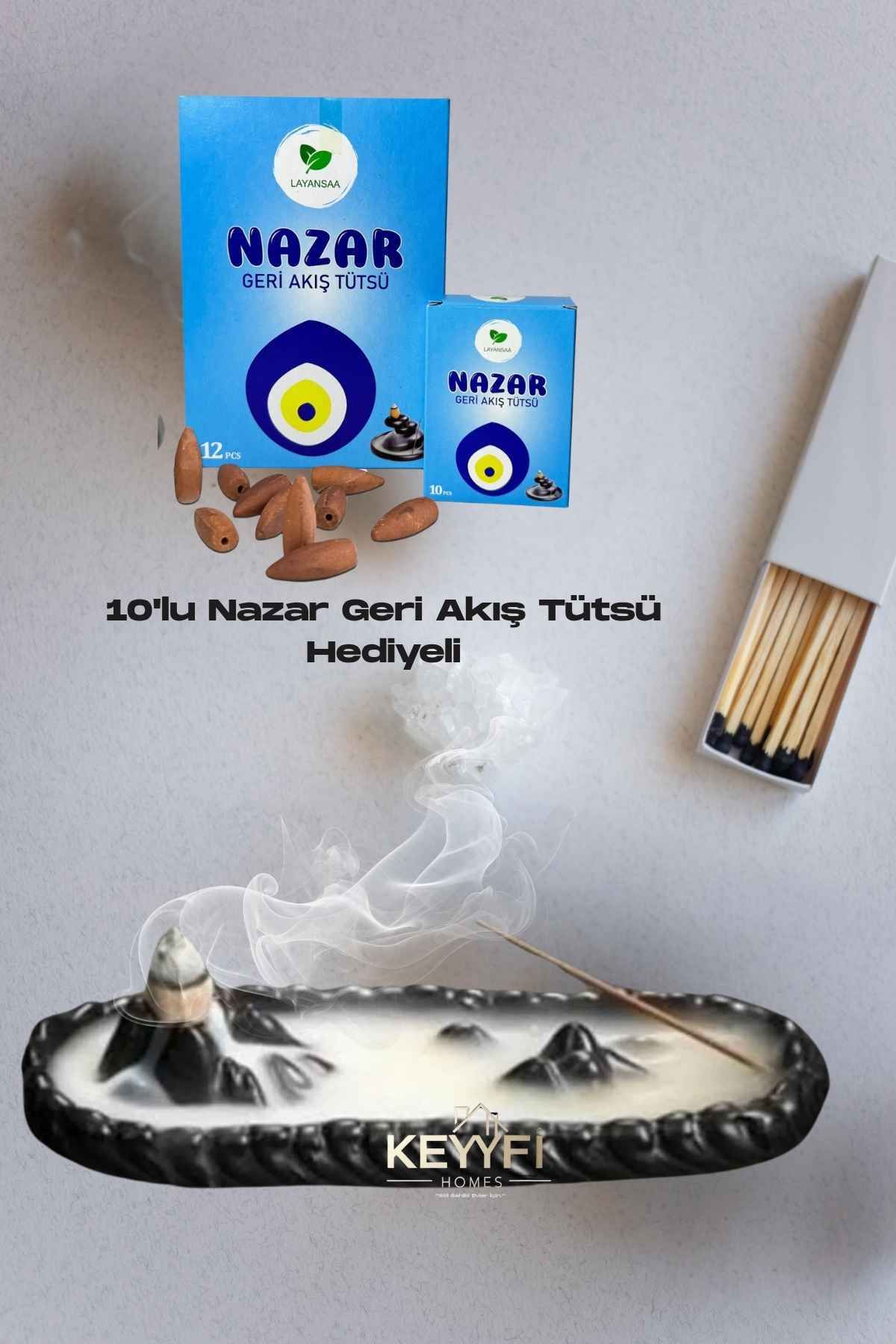 dr baharat Dağ Geri Akış Tütsü Kayığı - 10’lu Nazar konik tütsü Hediyeli Şık Tutucu