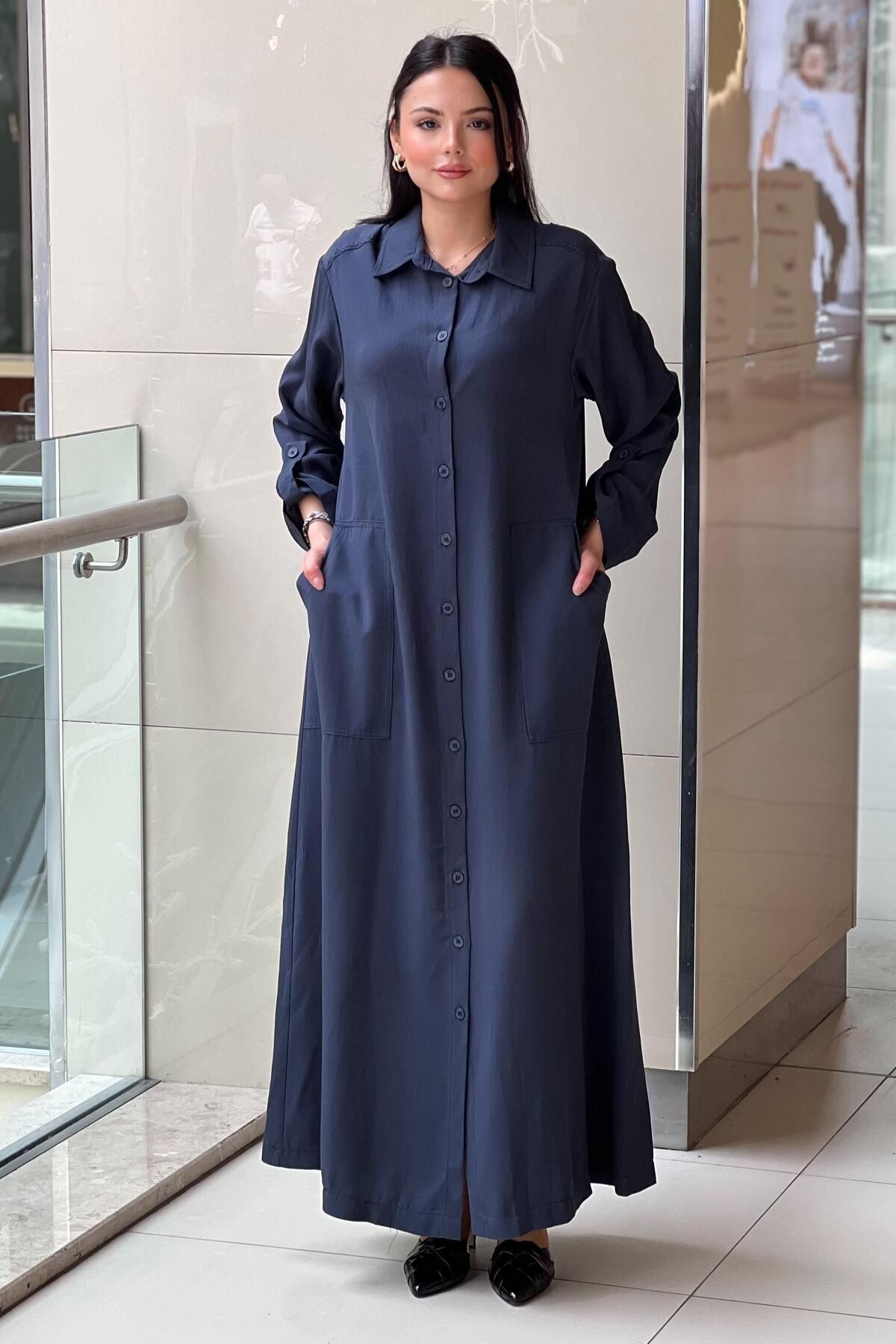 Nurcan Çetin Cep Detaylı Gömlek Elbise