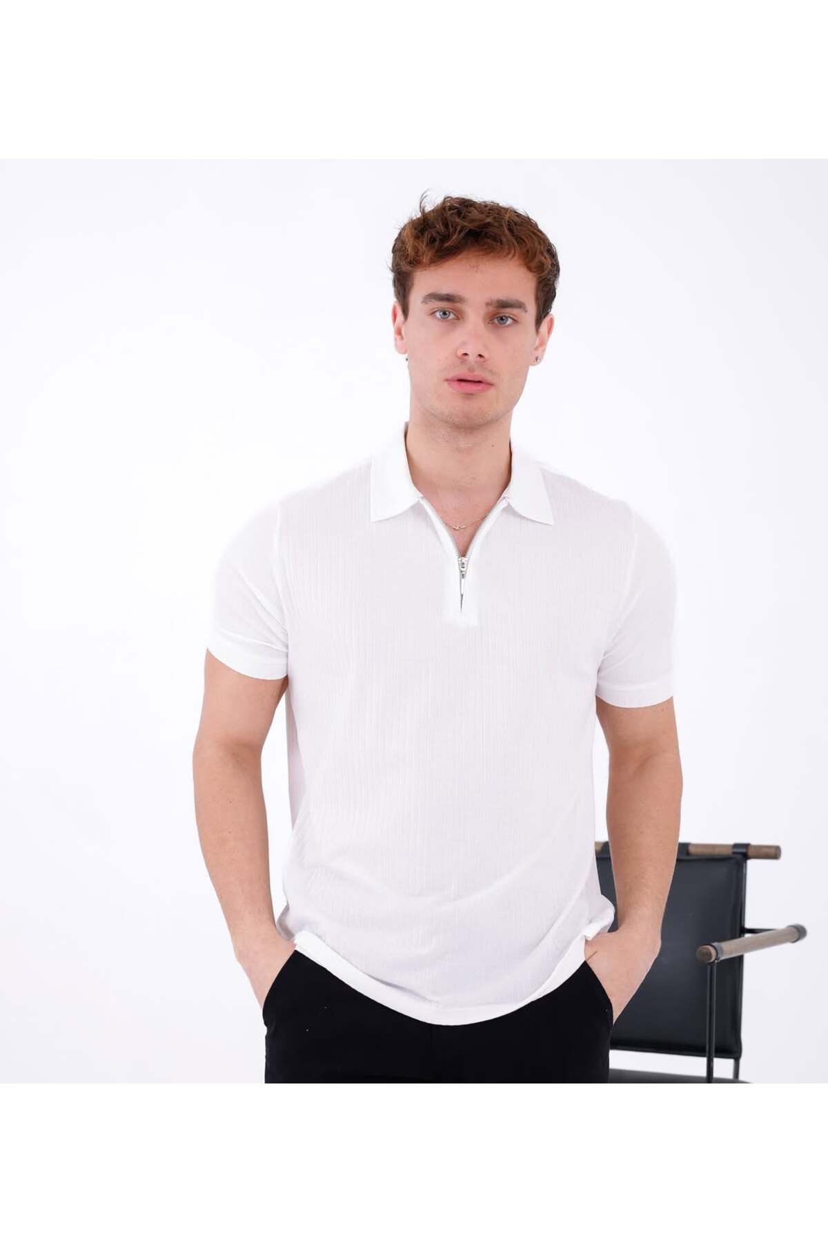 JJ Giyim FİTİLLİ YARIM FERMUARLI POLO YAKA TSHİRT