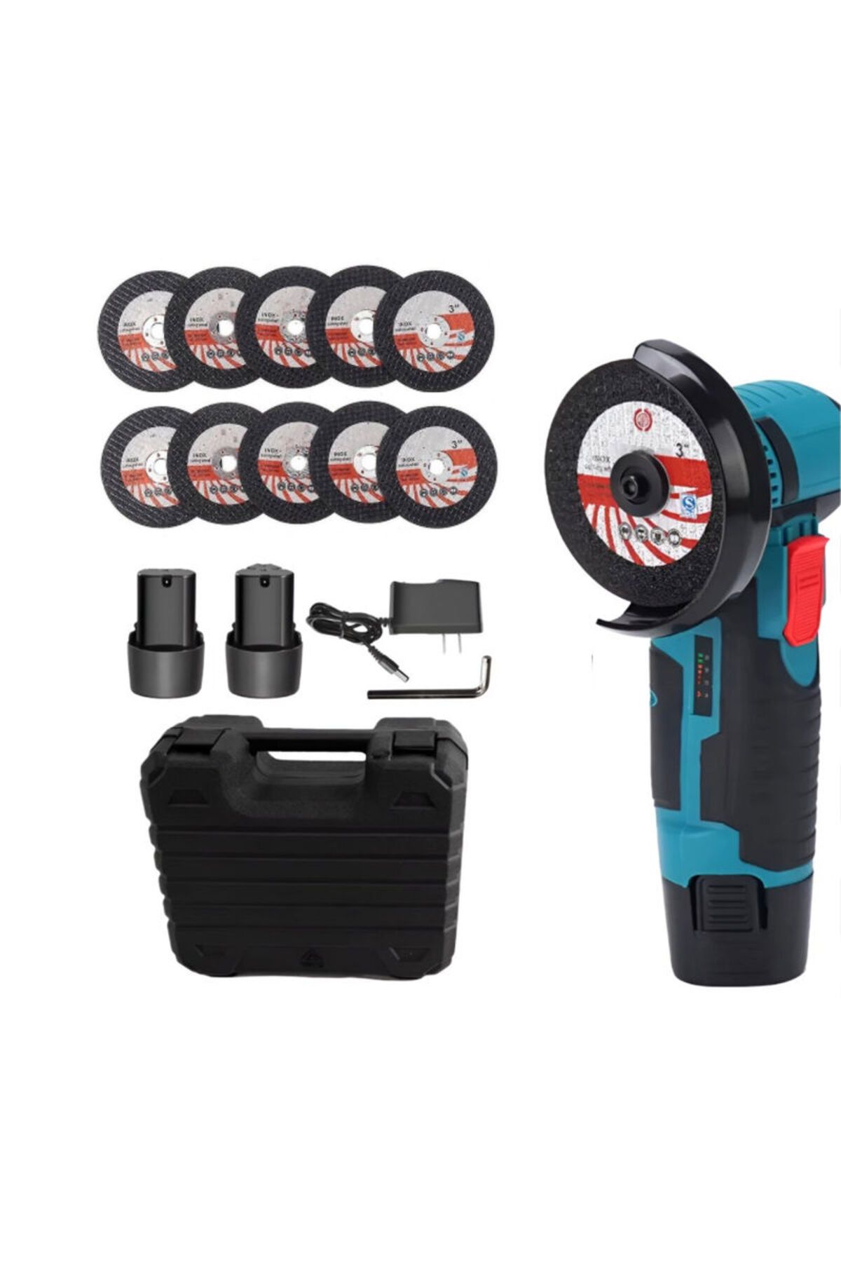 esimplu-Mini Polizor Flex Unghiular Portabil, eSimplu®, 2 Acumulatori, 1500W, 19500 rpm, 10 Discuri Incluse 1