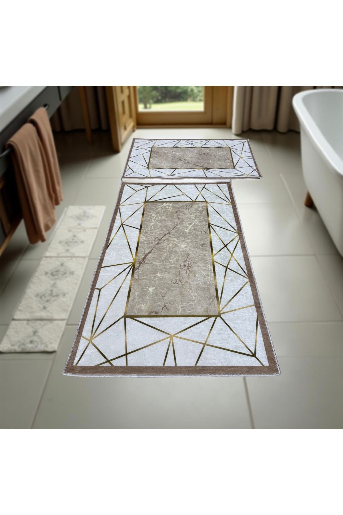 Formeya Kaymaz Taban Yıkanabilir 2'li Set Banyo Halısı Banyo Paspası Klozet Takımı 60 x 100 / 50 x 80cm