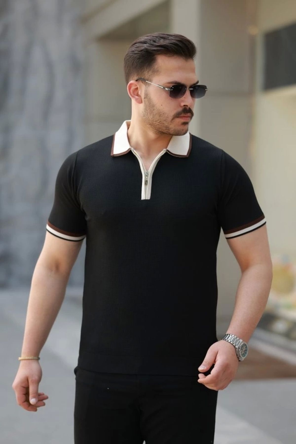 Butik Erkek Renkli Yaka Kısa Kollu Tişört