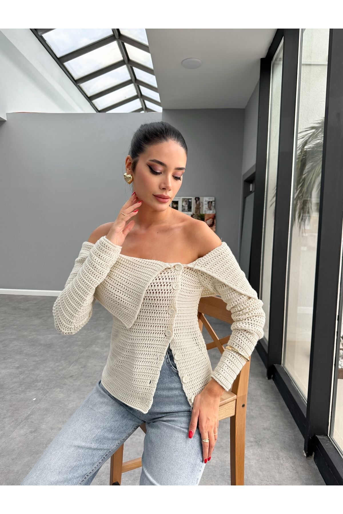 Lady Pixie Kayık Yaka Triko Hırka