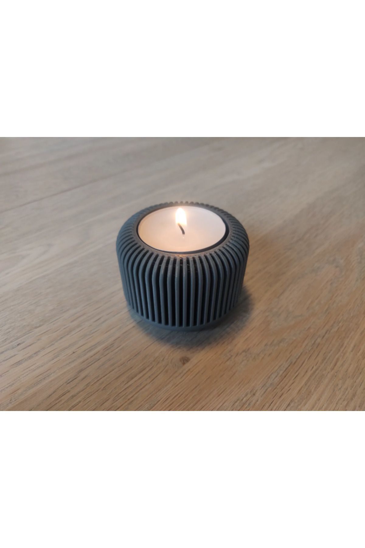 TSC Mini Şamdan Mumluk Decor Mum Dahil Gri Renk Masa Dekor MD