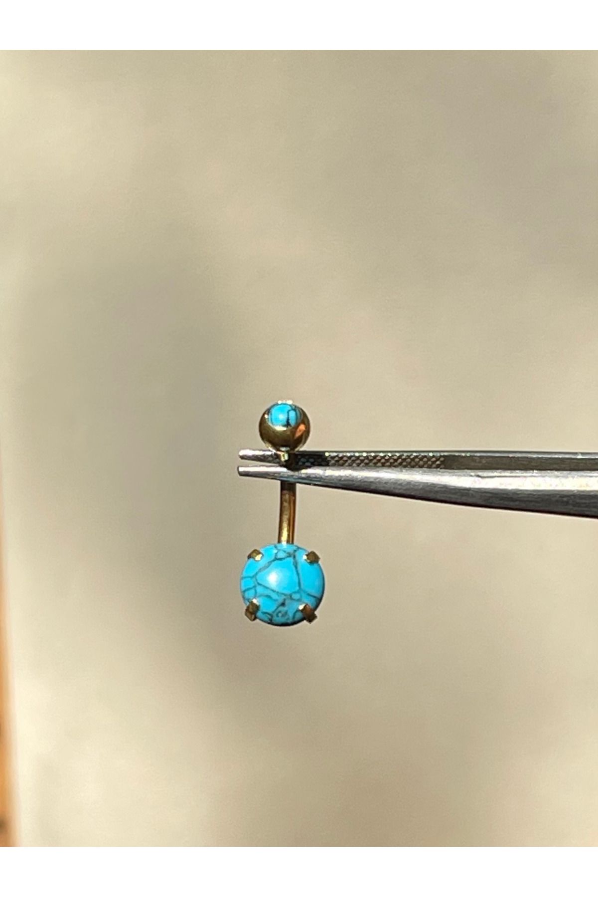 Rupen Kraft 316 L Cerrahi Çelik Firuze Taşlı Gold Göbek Piercingi