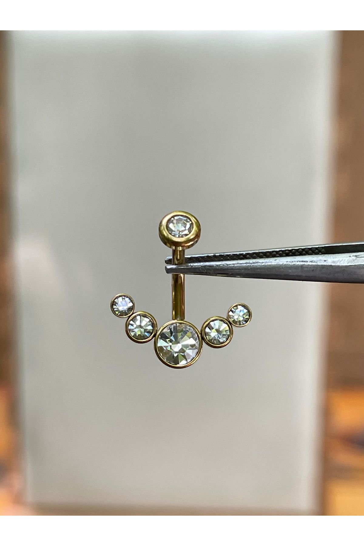 Rupen Kraft 316 L Cerrahi Çelik 5 Taş Modeli Gold Göbek Piercingi