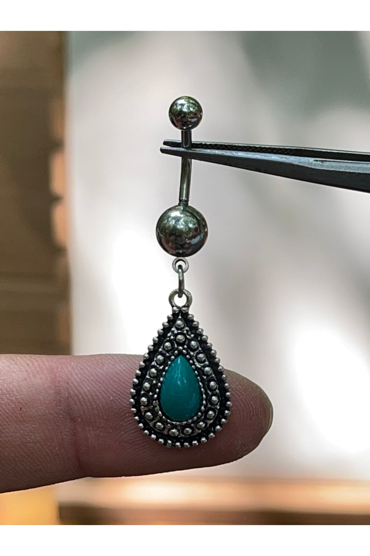 Rupen Kraft 316 L Cerrahi Çelik Turkuaz Taşlı Göbek Piercingi