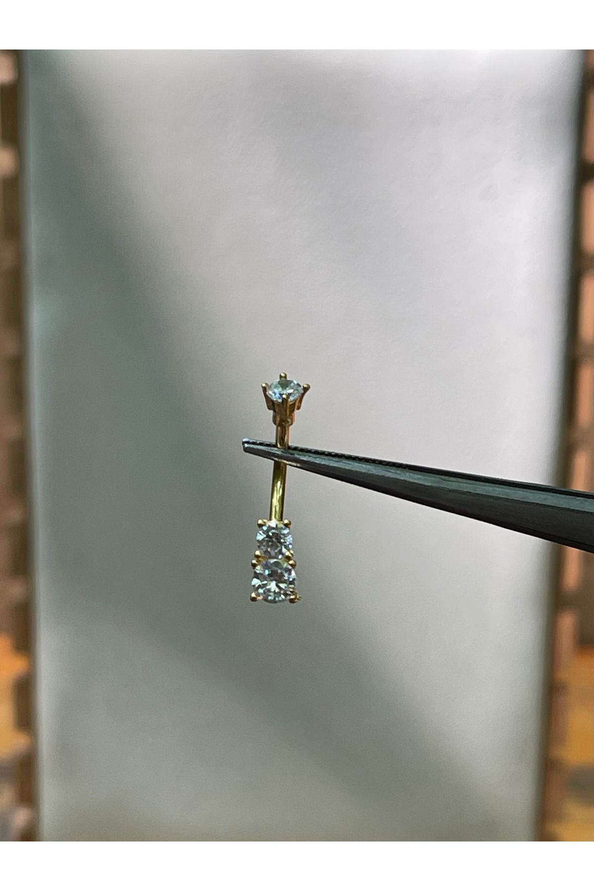 Rupen Kraft 316 L Cerrahi Çelik Çift Zirkon Taşlı Göbek Piercingi