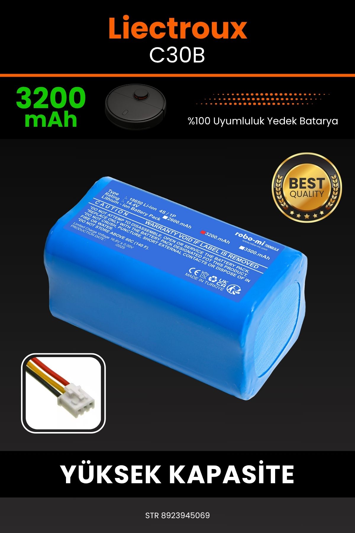 robo-mi Liectroux C30B 3200mAh Robot Süpürge Bataryası - Yüksek Yoğunluklu Li-ion Hücre