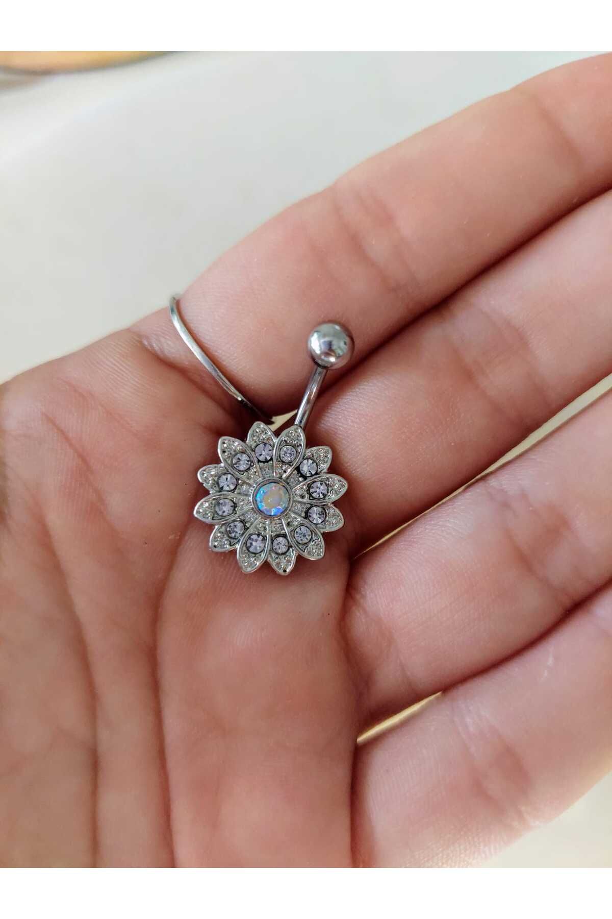Butik piercing çiçek desenli çelik