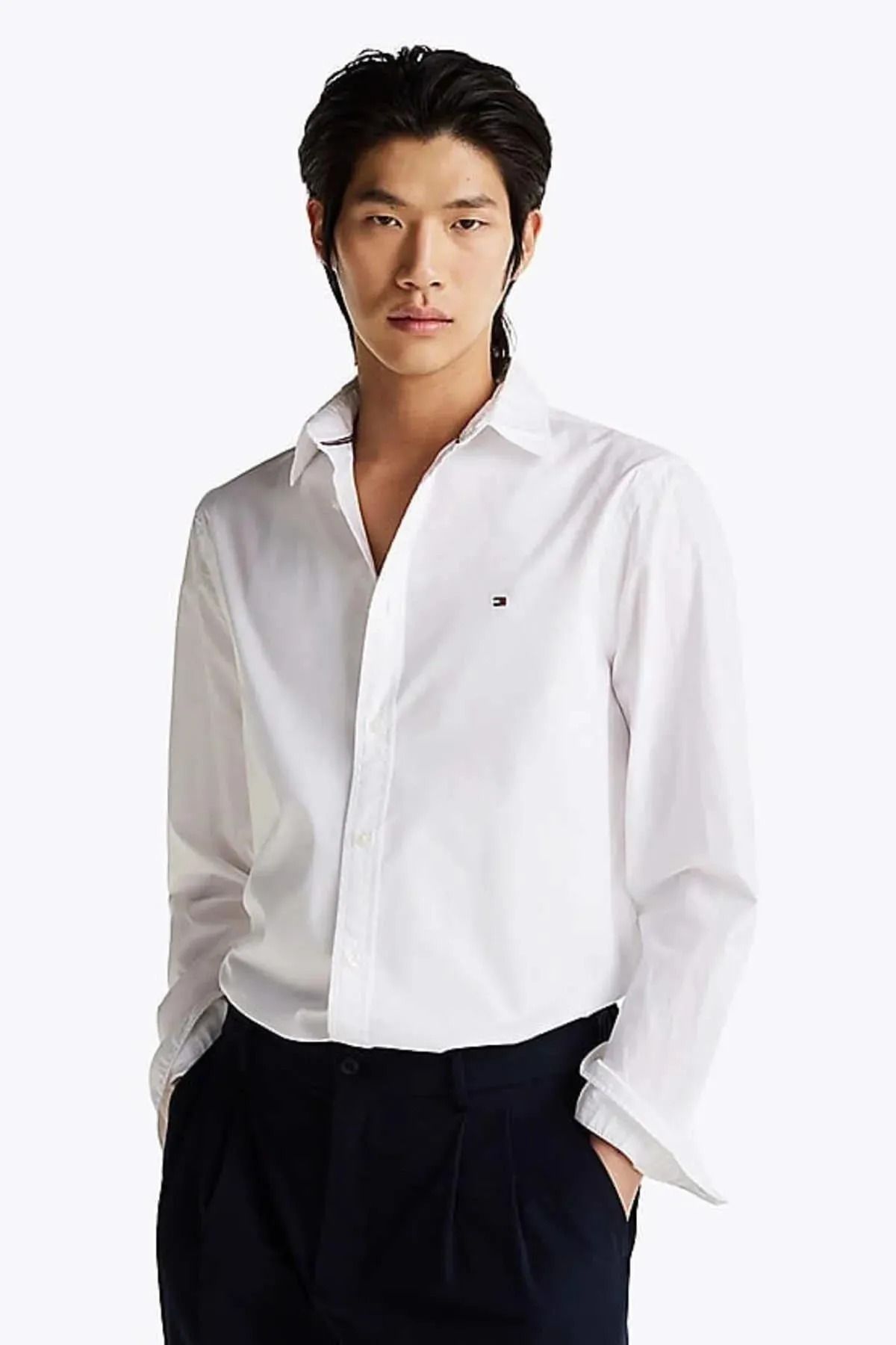 Tommy Hilfiger FLEX POPLIN KENT COLLAR SF SHIRT Erkek Beyaz Gömlek - MW0MW38137