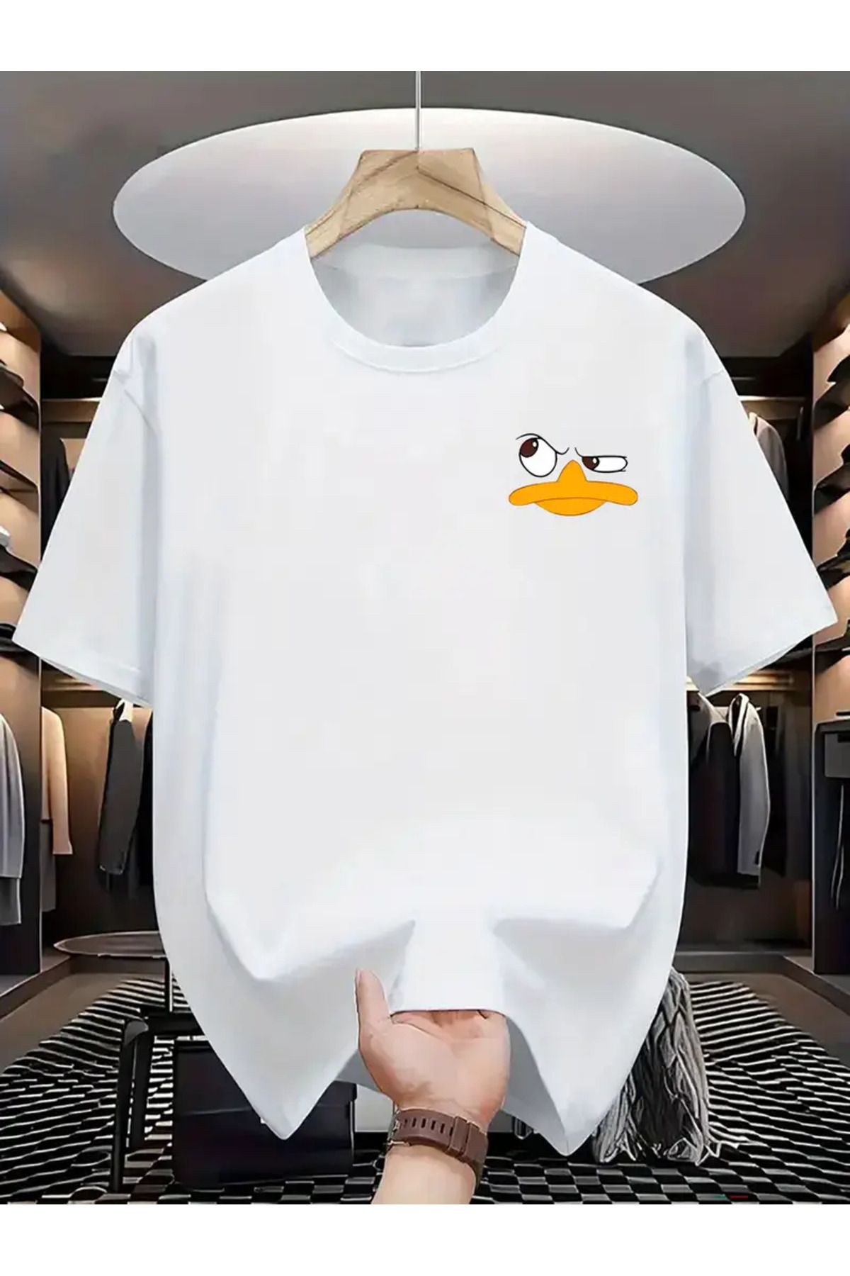 AEMİ Unisex Duck Baskılı Oversize Bisiklet Yaka T-shirt