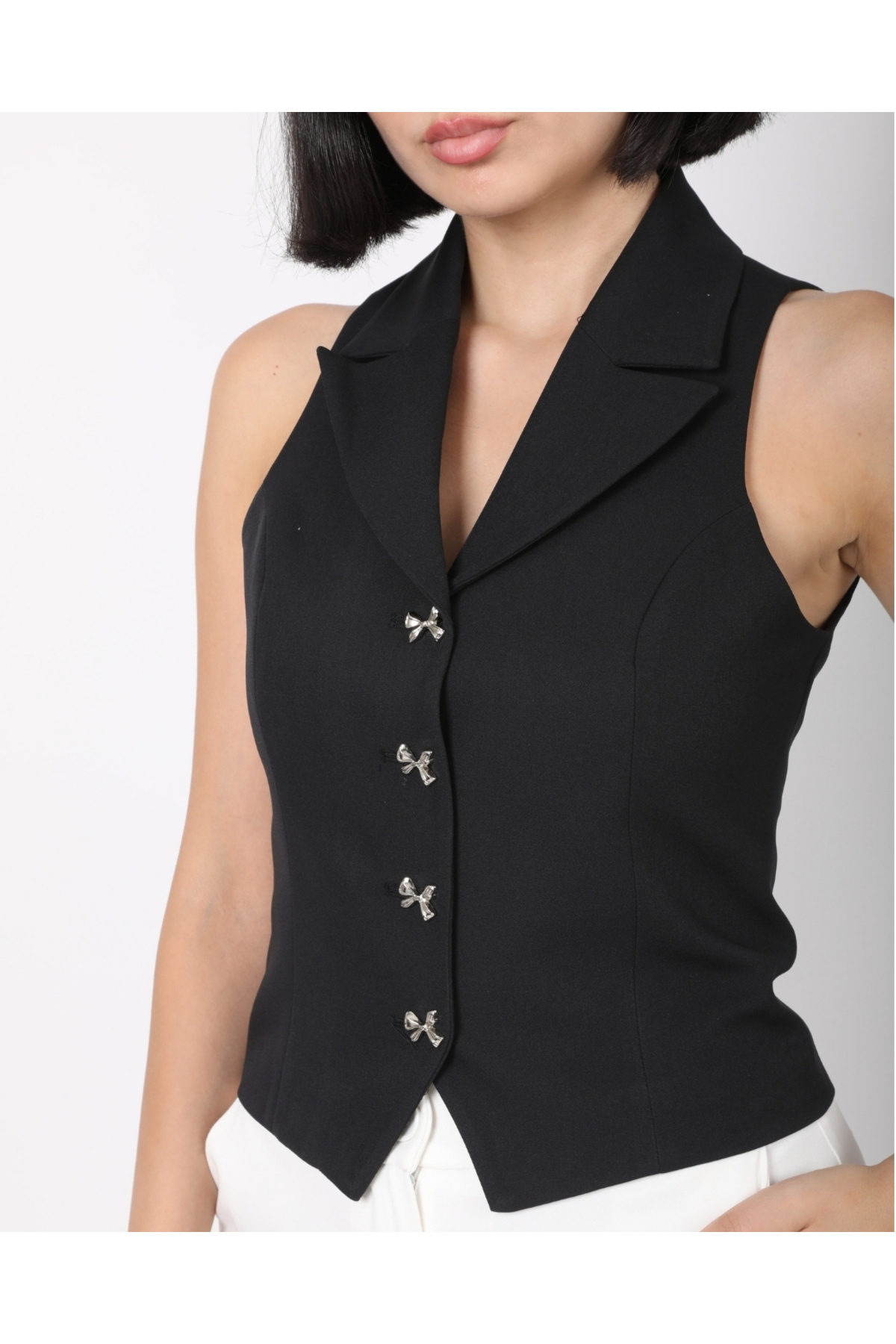 DEQ FASHION Kadın Siyah Fiyonk Düğmeli Blazer Yelek - Fiyatı, Yorumları