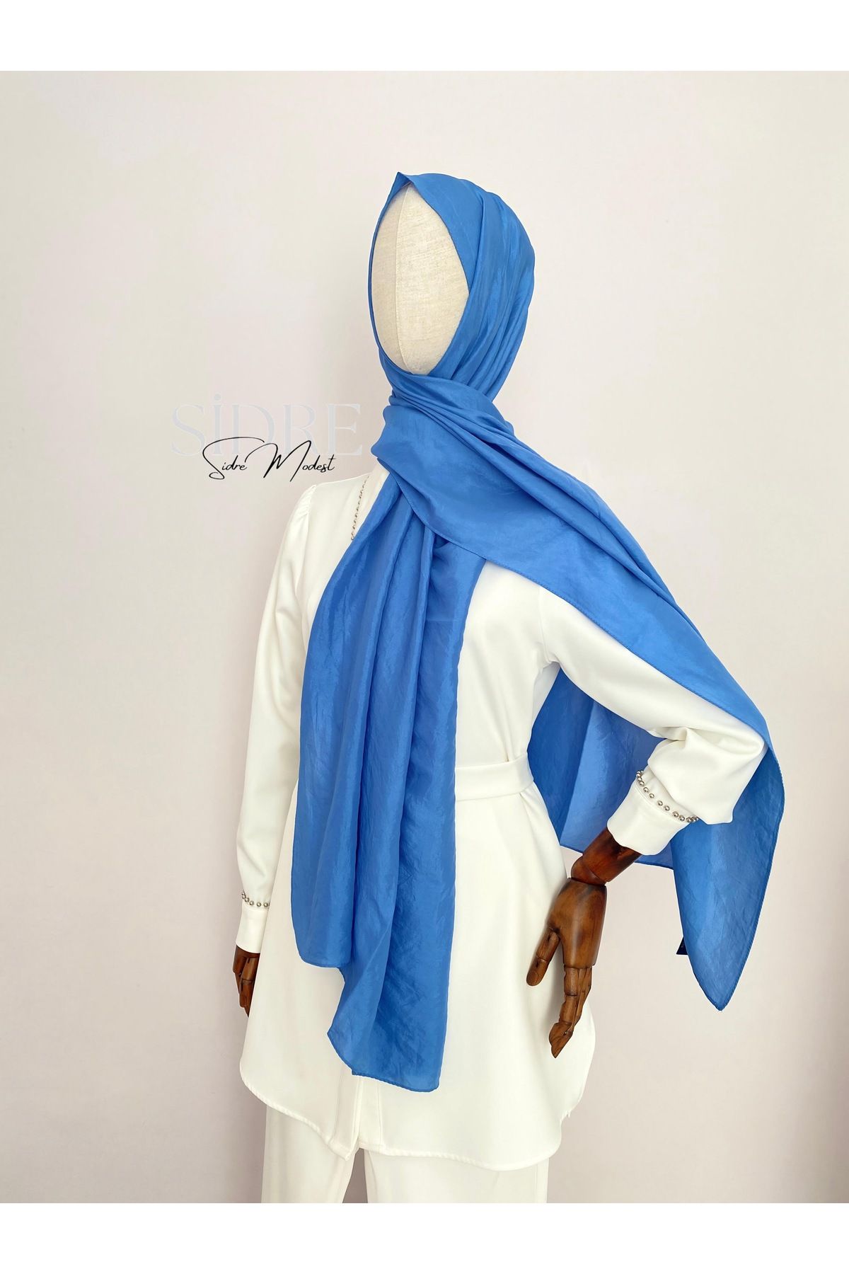 SİDRE MODEST Minel Hafif Mavi Şal