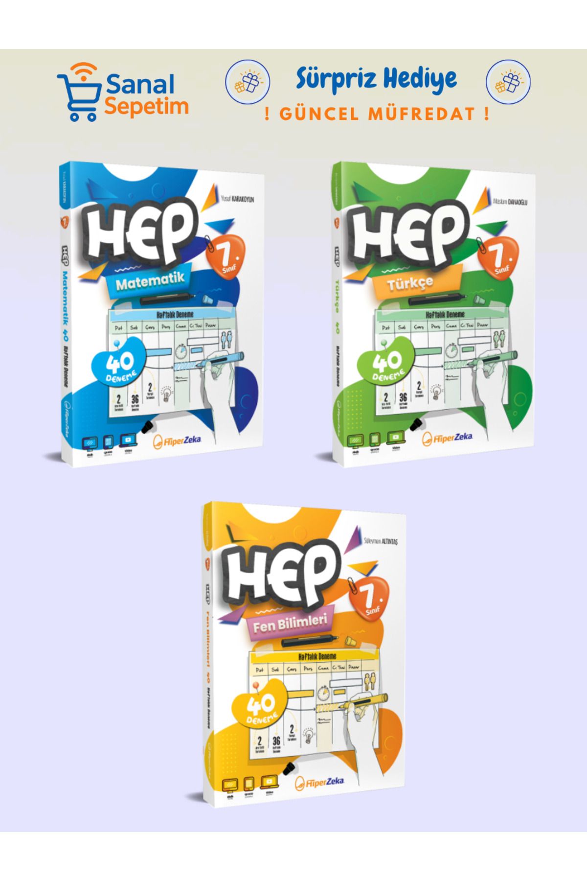 hiper zeka 7. Sınıf HEP Matematik + Türkçe + Fen Bilimleri Haftalık Deneme S.B. SET