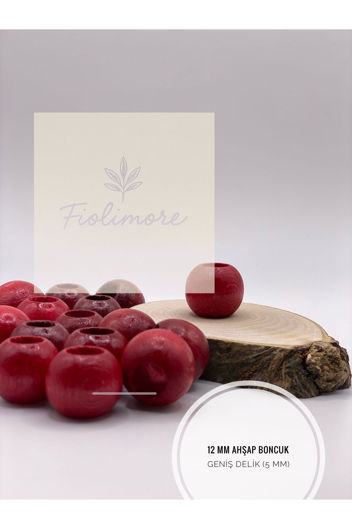 Fiolimore Kırmızı Ahşap Boncuk 12 mm (50 Gram 105 Adet) Delik Çapı 5 mm Yuvarlak Tahta Renkli Boncuk