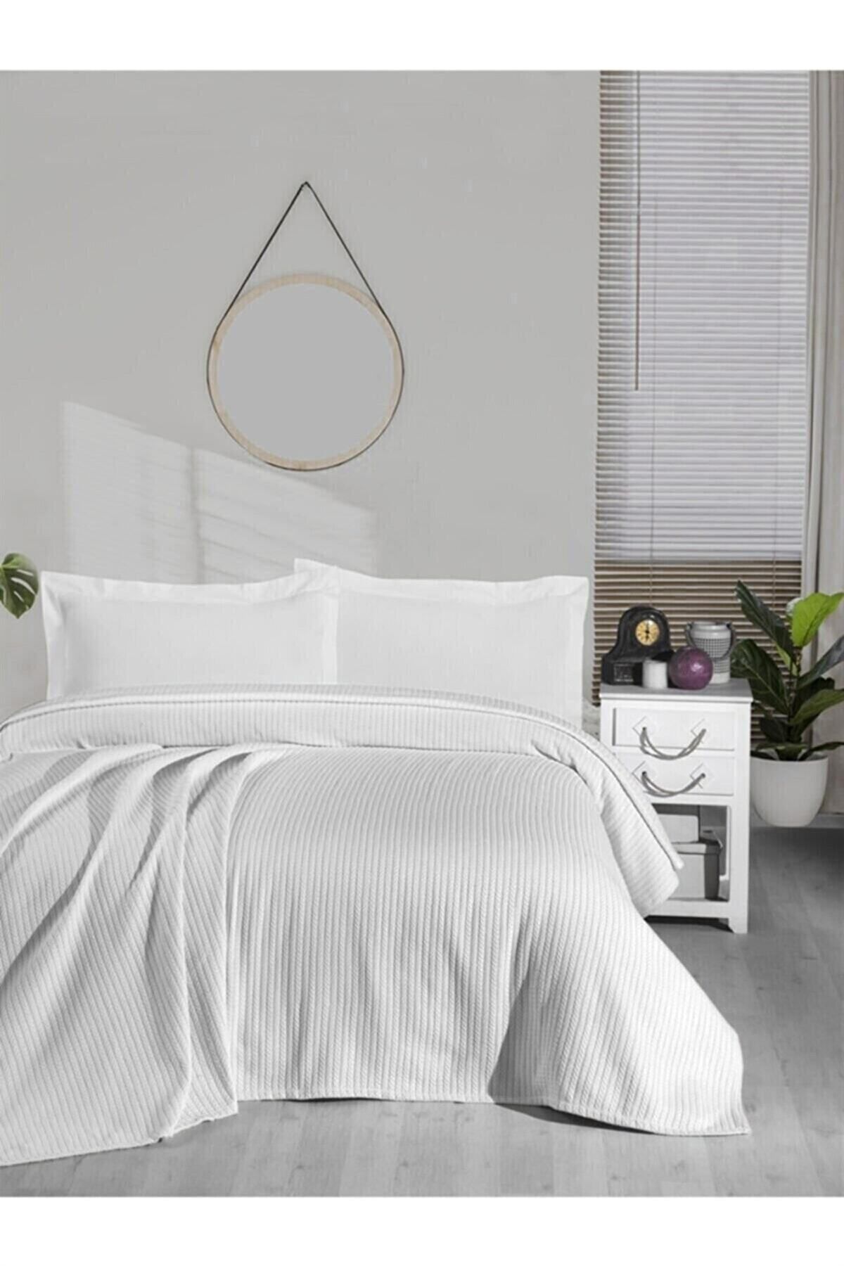 AYZEN HOME Örgü Pike Battaniye %100 Pamuk Kalın İplik, Yumuşak Çift Kişilik 220*240 - Beyaz