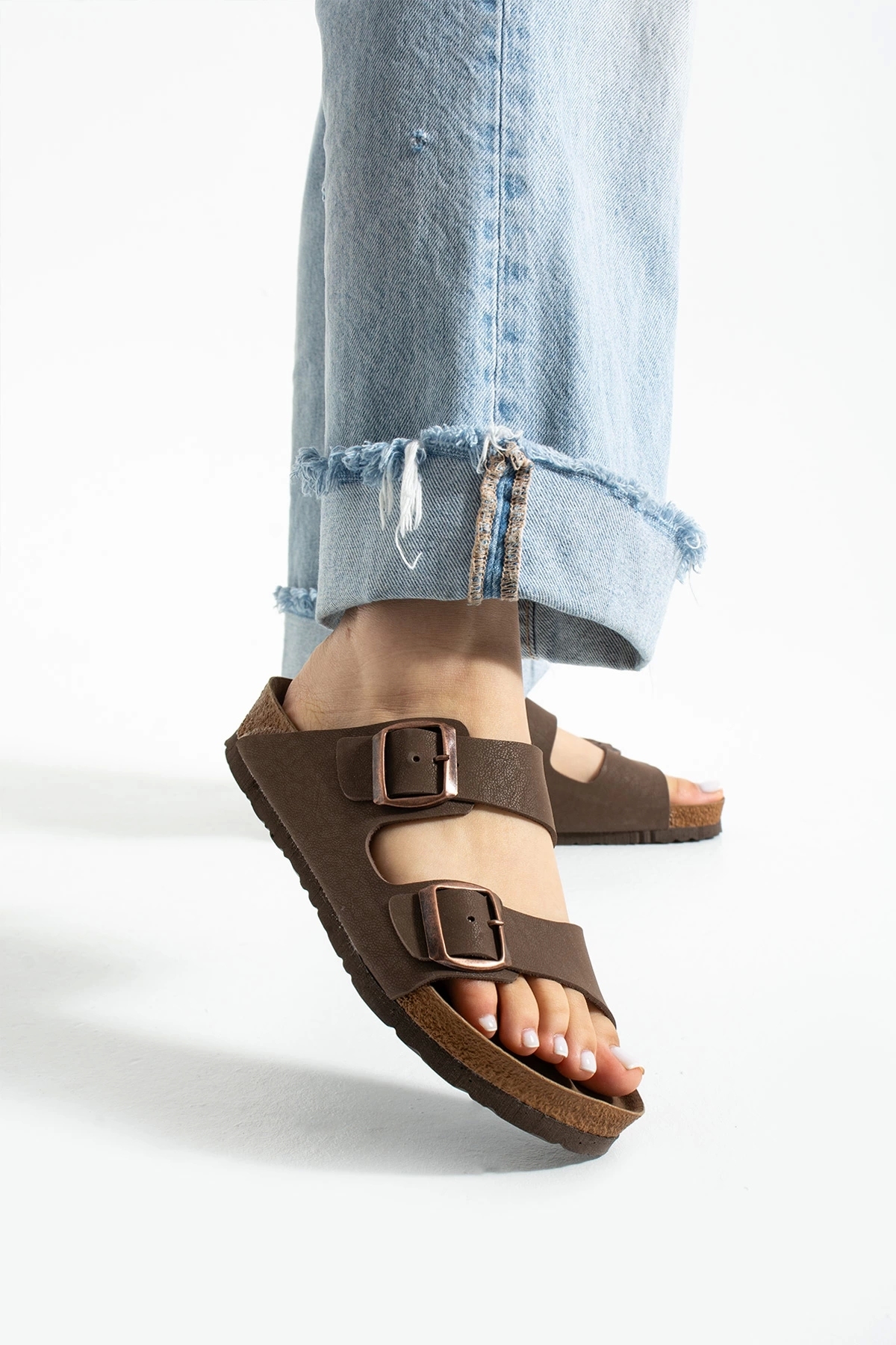 Sivarro Fuga Comfort Kahve Unisex Çift Tokalı Terlik, Ortopedik, Hafif, Kaymaz Taban görsel 4